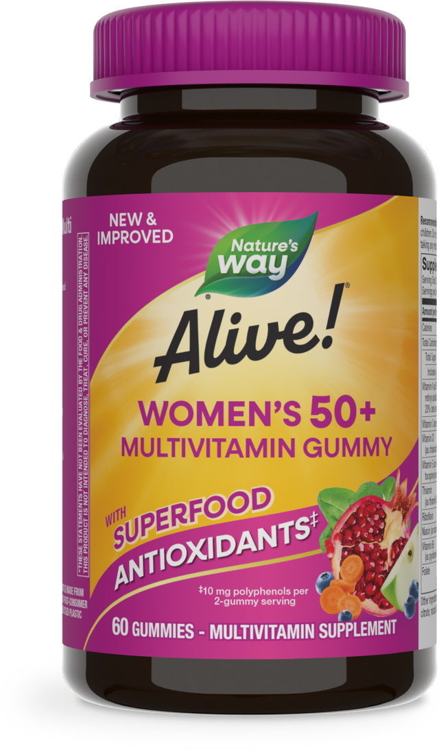 <{%PRIMARY_15904%}>Nature's Way® | Alive! Women's 50+ Gummy Multivitamin, 60 gummies, Mixed Berry
