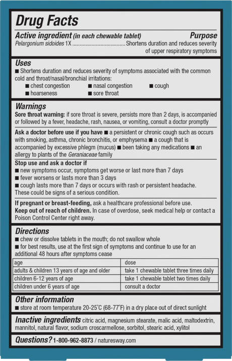 <{%360IMAGE1_15144%}>Nature's Way® | Umcka Cold Relief Chewables - back of pack