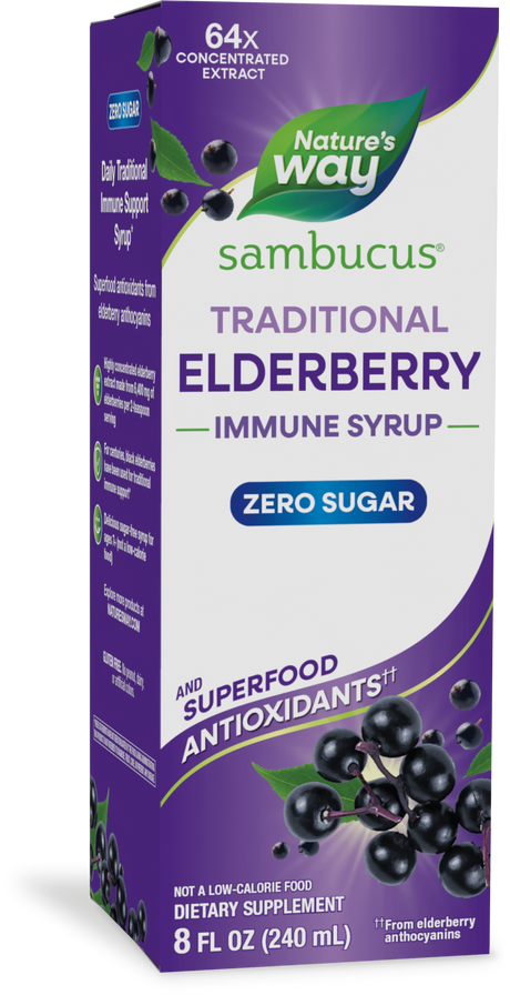 <{%PRIMARY_15331%}>Nature's Way® | Sambucus Zero Sugar Traditional Elderberry Immune Syrup, 8 fl oz (235 ml), Elderberry