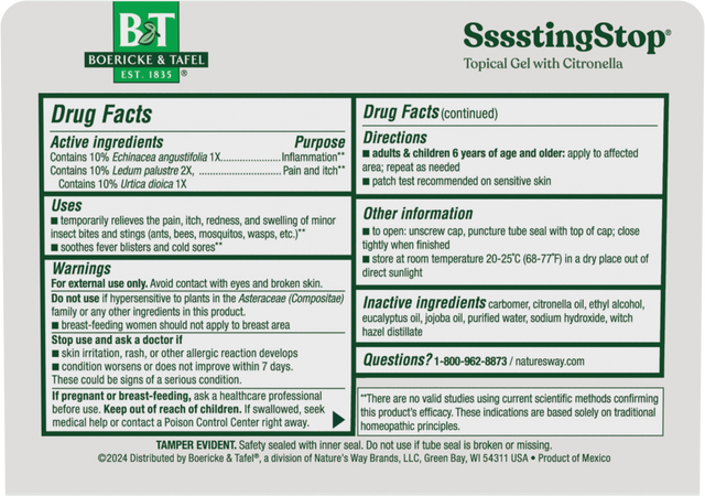 <{%360IMAGE1_21825390%}>Nature's Way® | Boericke & Tafel Ssssting Stop Gel - back of pack