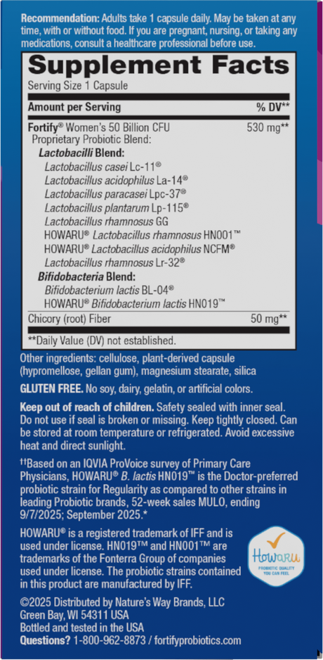 <{%360IMAGE1_11581%}>Nature's Way® | Fortify Women's Daily Pre+Probiotic - right side of pack