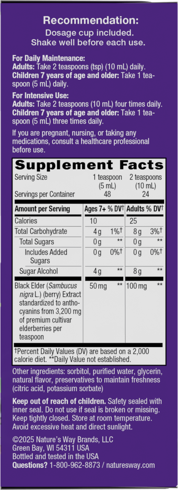 <{%360IMAGE5_15331%}>Nature's Way® | Sambucus Zero Sugar Traditional Elderberry Immune Syrup - right side of pack