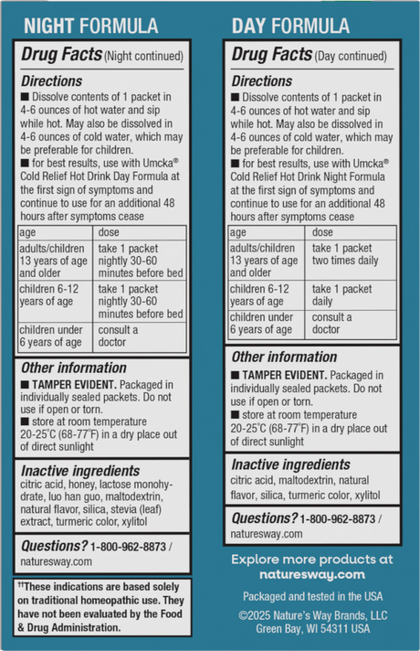 <{%360IMAGE2_10601%}>Nature's Way® | Umcka Cold Relief Hot Drink - back of pack