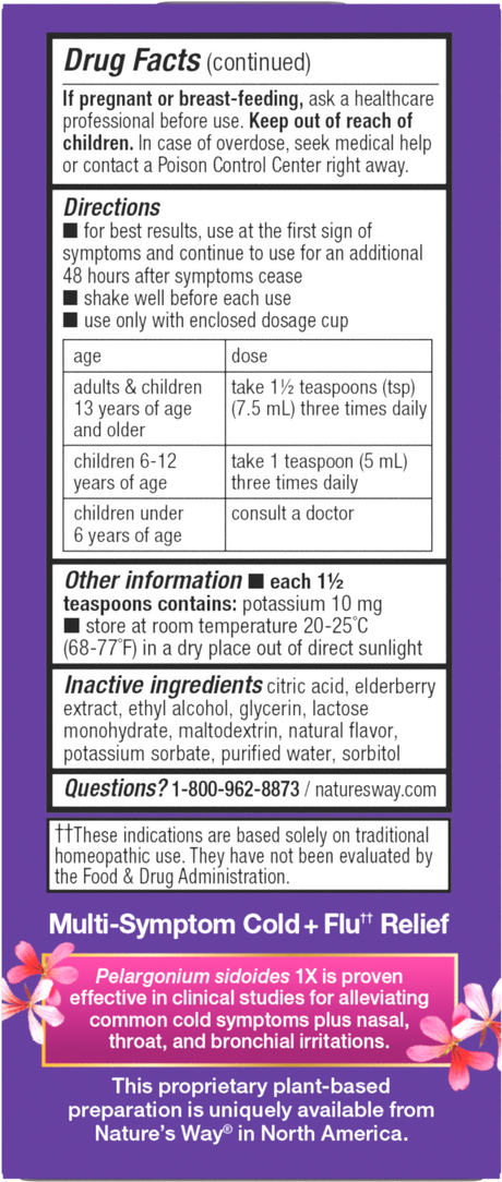 <{%360IMAGE2_15136%}>Nature's Way® | Sambucus Cold+Flu Relief Elderberry Syrup - back of pack