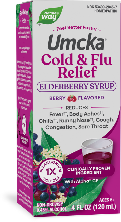 <{%PRIMARY_15845%}>Nature's Way® | Umcka Cold & Flu Relief Elderberry Syrup, 4 fl oz (120 ml), Berry