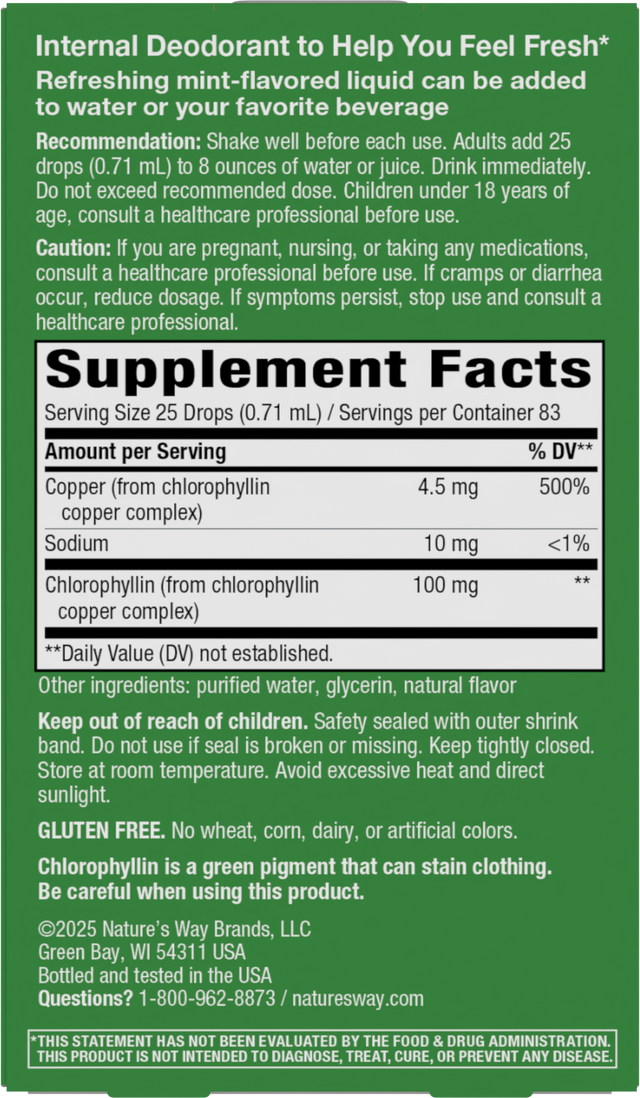 <{%360IMAGE1_10008%}>Nature's Way® | Chlorofresh Chlorophyll Drops - back of pack