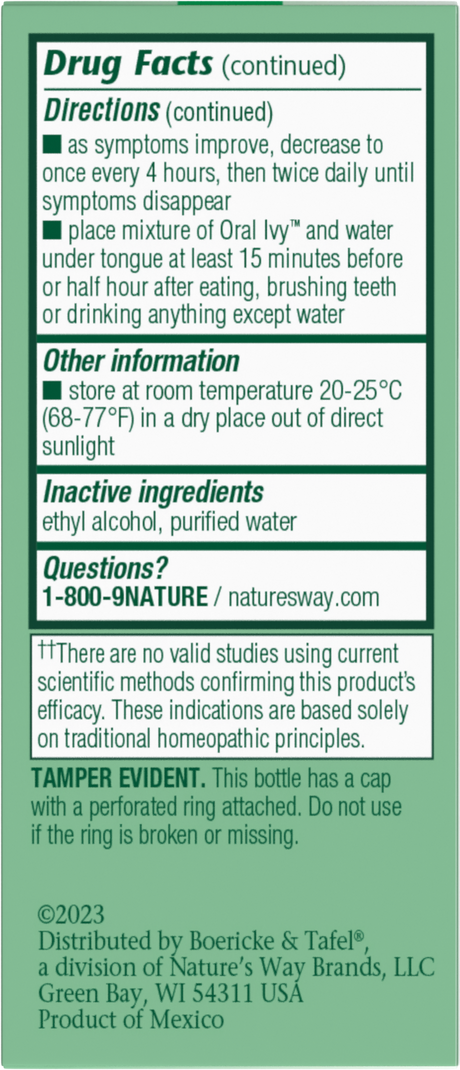 <{%360IMAGE2_21900990%}>Nature's Way® | Oral Ivy Drops - back of pack