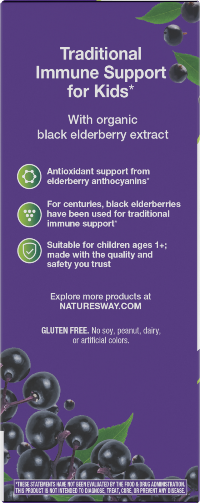 <{%360IMAGE3_15797%}>Nature's Way® | Sambucus Organic Traditional Elderberry Immune Syrup for Kids - left side of pack