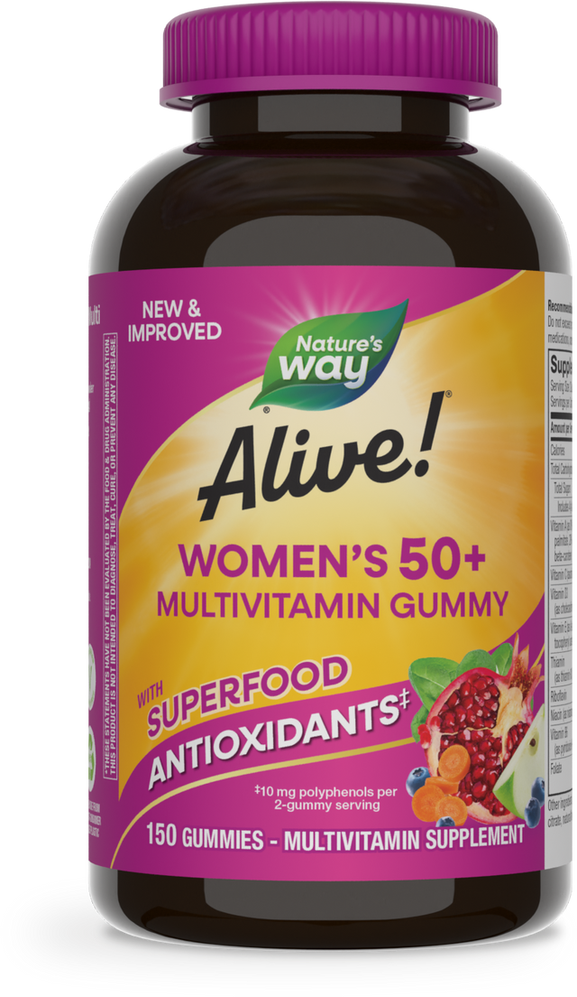 <{%PRIMARY_14068%}>Nature's Way® | Alive! Women's 50+ Gummy Multivitamin, 150 gummies, Mixed Berry