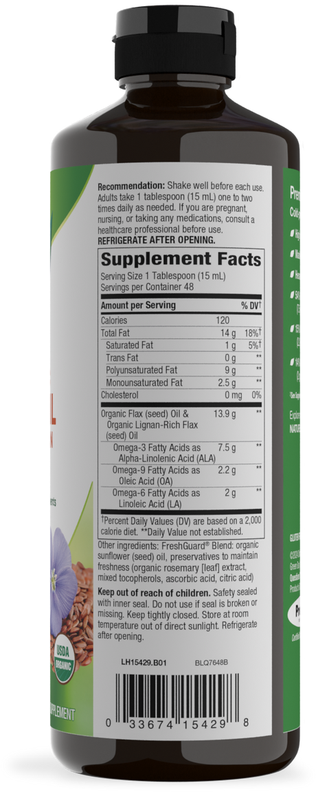 <{%360IMAGE4_15429%}>Nature's Way® | Organic Flax Oil Super Lignan - right side of pack