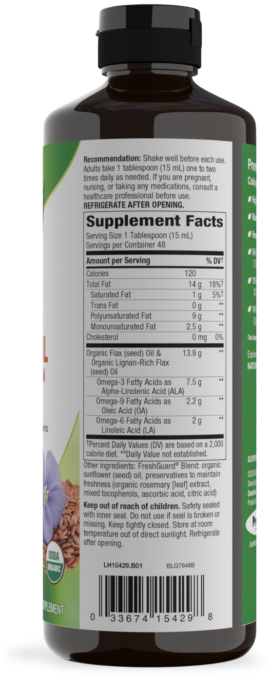 <{%360IMAGE4_15429%}>Nature's Way® | Organic Flax Oil Super Lignan - right side of pack