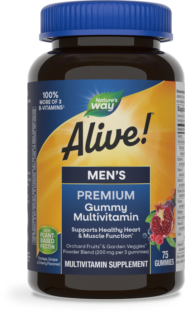<{%PRIMARY_15895%}>Nature's Way® | Alive! Premium Men's Gummy Multivitamin, 75 gummies