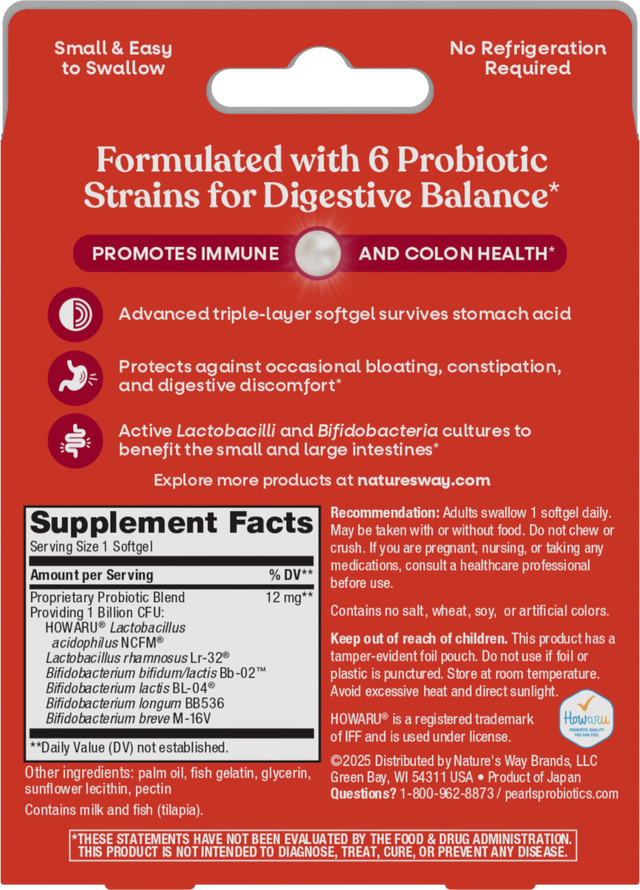 <{%360IMAGE1_04363%}>Nature's Way® | Pearls Complete Probiotic - back of pack