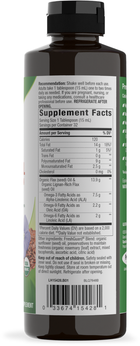 <{%360IMAGE1_15428%}>Nature's Way® | Organic Flax Oil Super Lignan - right side of pack