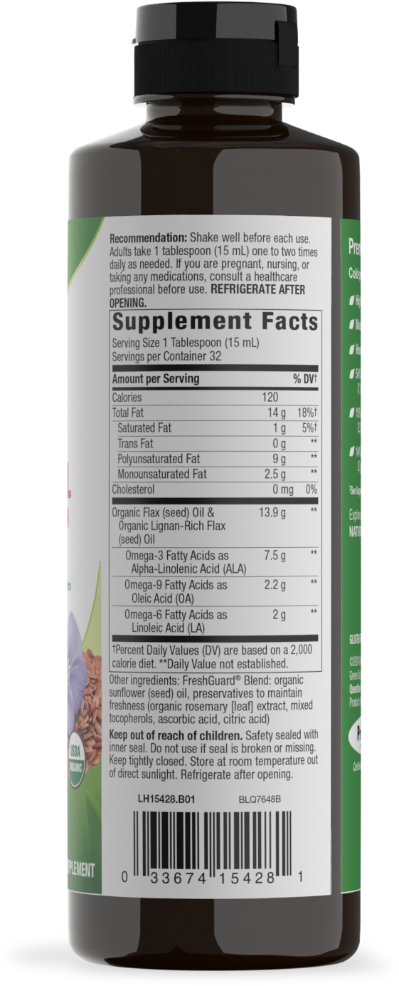 <{%360IMAGE1_15428%}>Nature's Way® | Organic Flax Oil Super Lignan - right side of pack