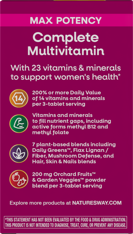 <{%360IMAGE3_15543%}>Nature's Way® | Alive! Max3 Potency Women's Complete Multivitamin - left side of pack