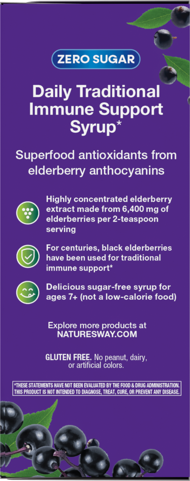 <{%360IMAGE3_6971%}>Nature's Way® | Sambucus Zero Sugar Traditional Elderberry Immune Syrup - left side of pack