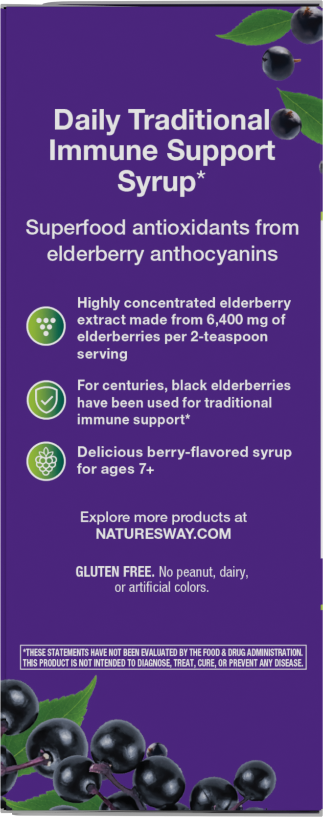 <{%360IMAGE7_6970%}>Nature's Way® | Sambucus Traditional Elderberry Immune Syrup - left side of pack