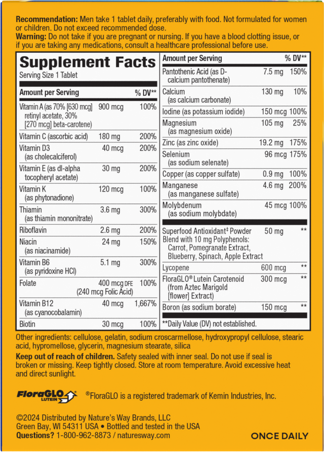 <{%360IMAGE1_13661%}>Nature's Way® | Alive! Men's 50+ Complete Multivitamin - back of pack