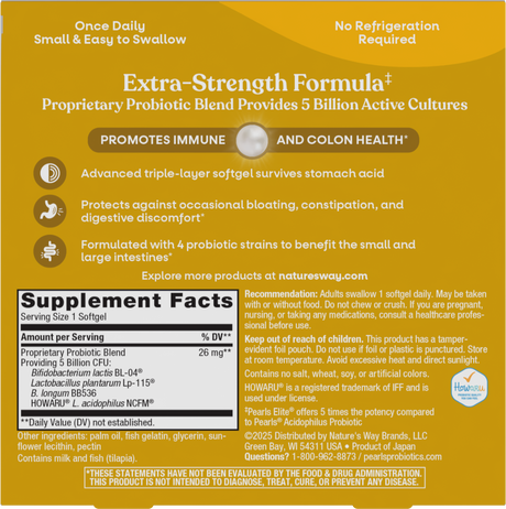 <{%360IMAGE1_56435%}>Nature's Way® | Pearls Elite Probiotics - back of pack