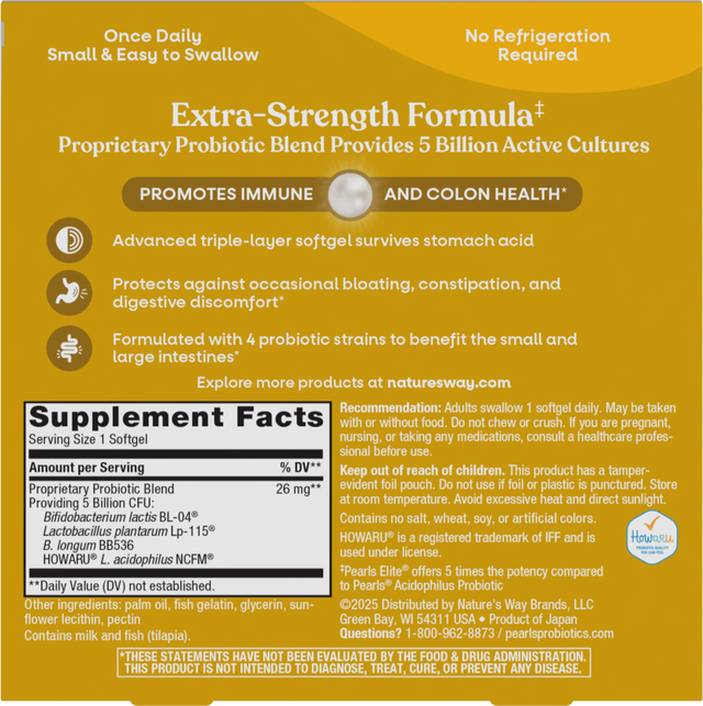 <{%360IMAGE1_56435%}>Nature's Way® | Pearls Elite Probiotics - back of pack