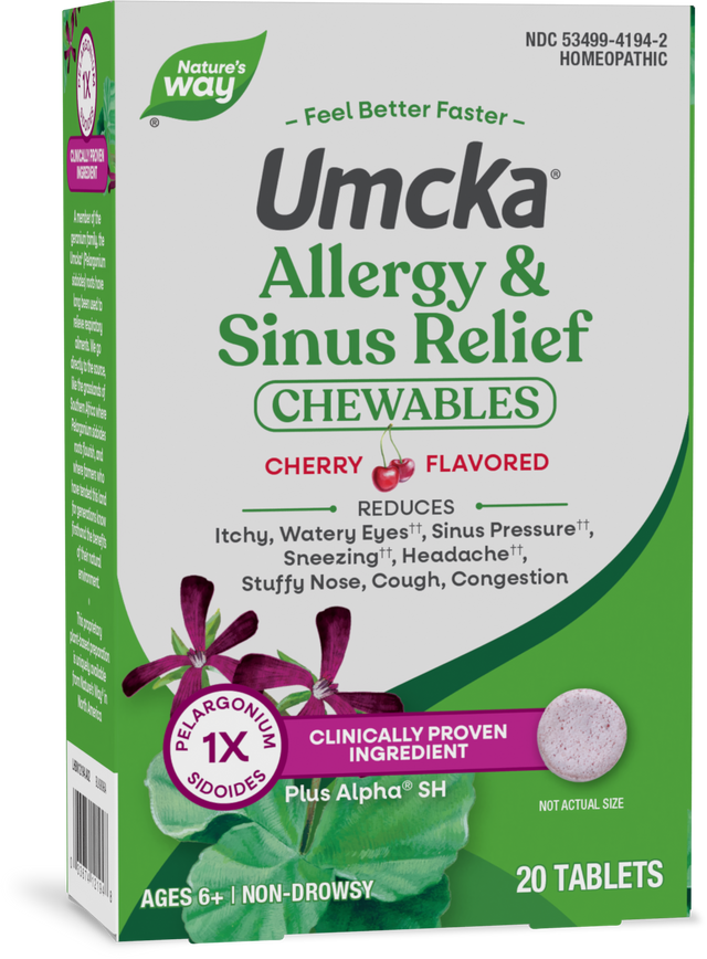 <{%PRIMARY_12194%}>Nature's Way® | Umcka Allergy & Sinus Relief Chewables, 20 chewables, Cherry