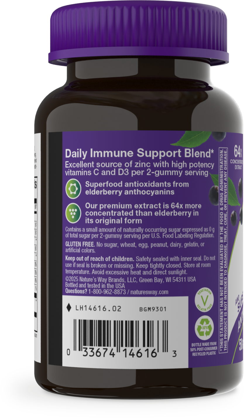 <{%360IMAGE2_14616%}>Nature's Way® | Sambucus Elderberry Zero Sugar Immune Gummy - left side of pack
