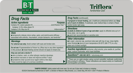<{%360IMAGE1_21825297%}>Nature's Way® | Boericke & Tafel Triflora Arthritis Gel - back of pack