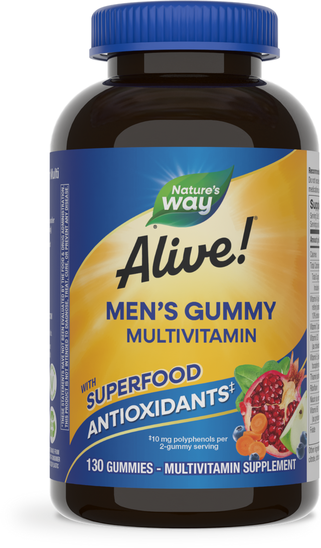 <{%PRIMARY_14031%}>Nature's Way® | Alive! Men's Gummy Multivitamin, 130 gummies, Fruit