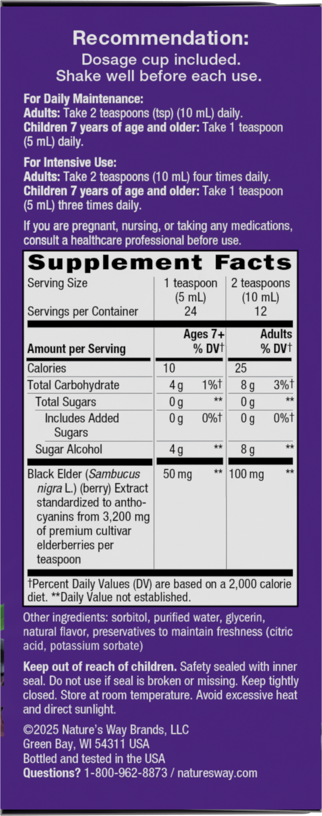 <{%360IMAGE1_6971%}>Nature's Way® | Sambucus Zero Sugar Traditional Elderberry Immune Syrup - right side of pack