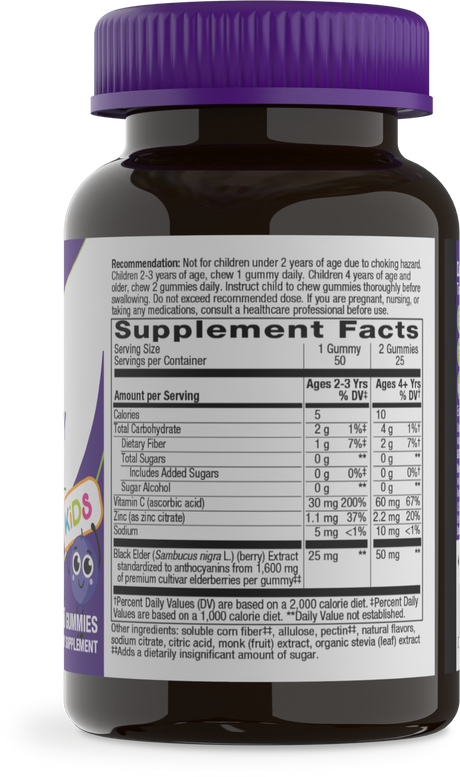 <{%360IMAGE1_15027%}>Nature's Way® | Sambucus Elderberry Zero Sugar Immune Gummies for Kids - right side of pack