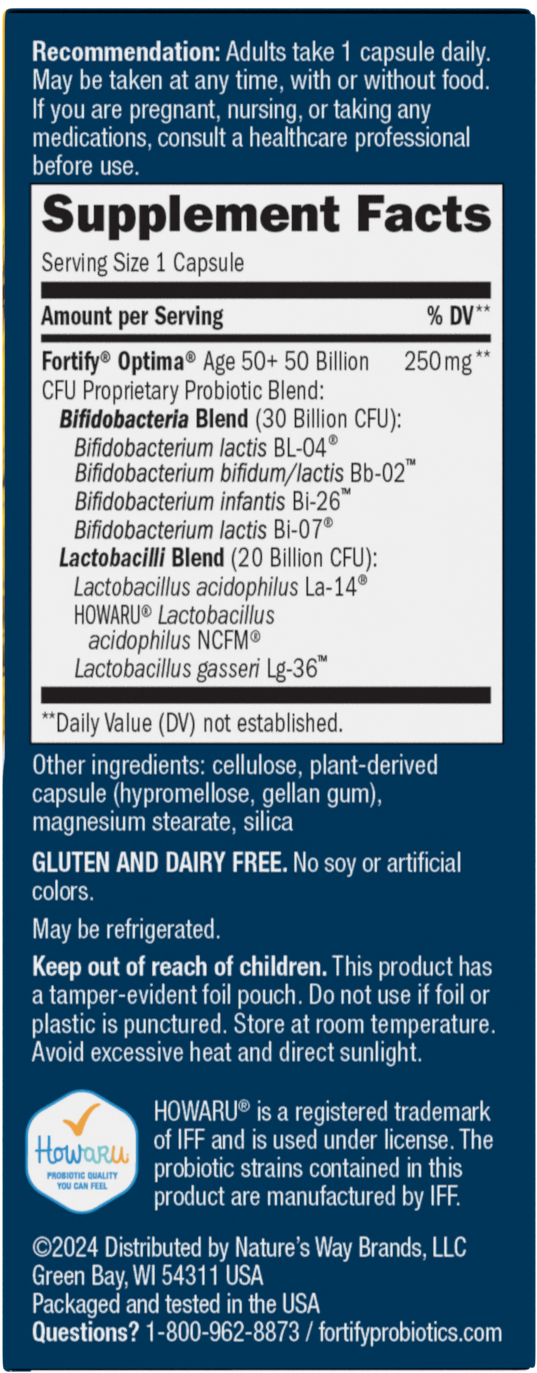 <{%360IMAGE1_10762%}>Nature's Way® | Fortify Optima Adult 50+ 50 Billion Probiotic - right side of pack