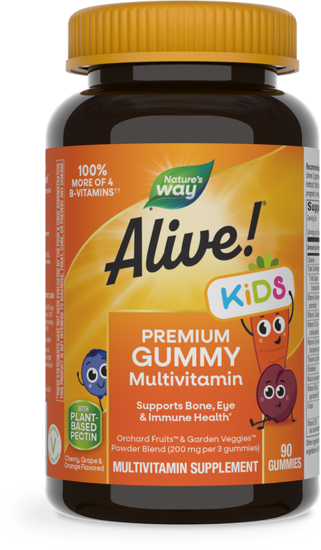 <{%PRIMARY_15789%}>Nature's Way® | Alive! Premium Kids Gummy Multivitamin, 90 gummies, Cherry, Orange & Grape