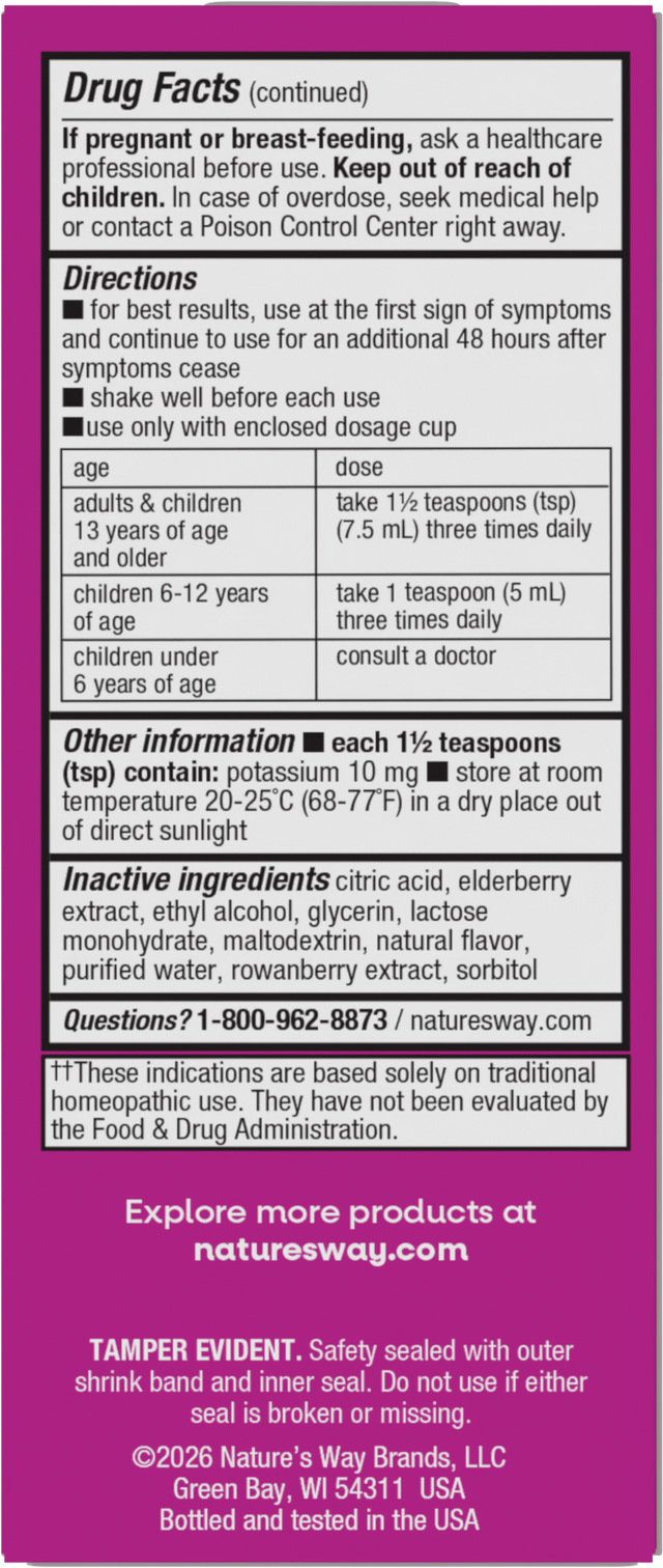 <{%360IMAGE2_15845%}>Nature's Way® | Umcka Cold & Flu Relief Elderberry Syrup - back of pack