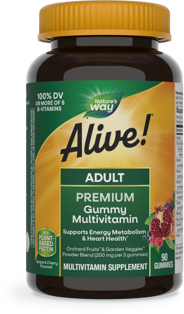 <{%PRIMARY_15817%}>Nature's Way® | Alive! Adult Premium Gummy Multivitamin, 90 gummies, Cherry & Grape