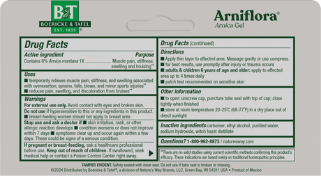 <{%360IMAGE1_21825097%}>Nature's Way® | Boericke & Tafel Arniflora Arnica Gel - back of pack