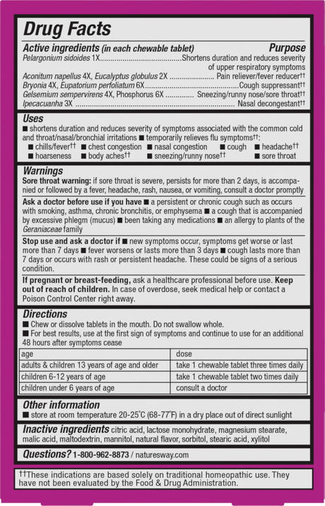 <{%360IMAGE1_15161%}>Nature's Way® | Umcka Cold & Flu Relief Chewables - back of pack
