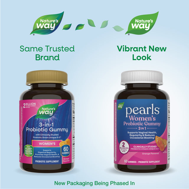 <{%MAIN1_14721%}>Nature's Way® | Pearls Probiotic Women's Gummy 3-in-1  - package updates old to new