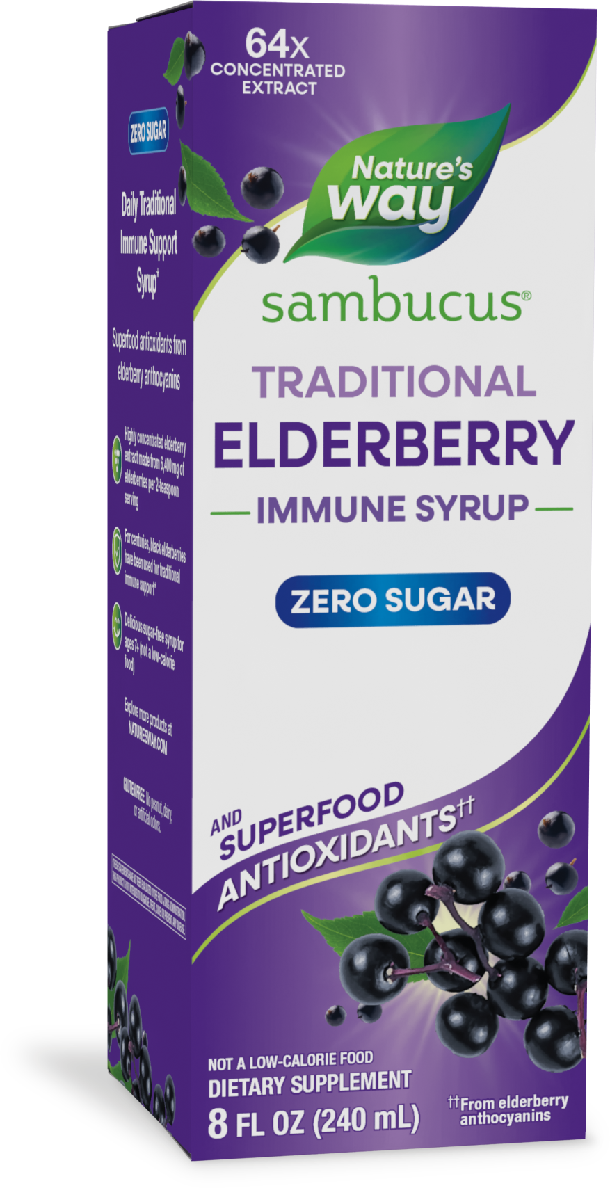 <{%PRIMARY_15331%}>Nature's Way® | Sambucus Zero Sugar Traditional Elderberry Immune Syrup, 8 fl oz (235 ml), Elderberry