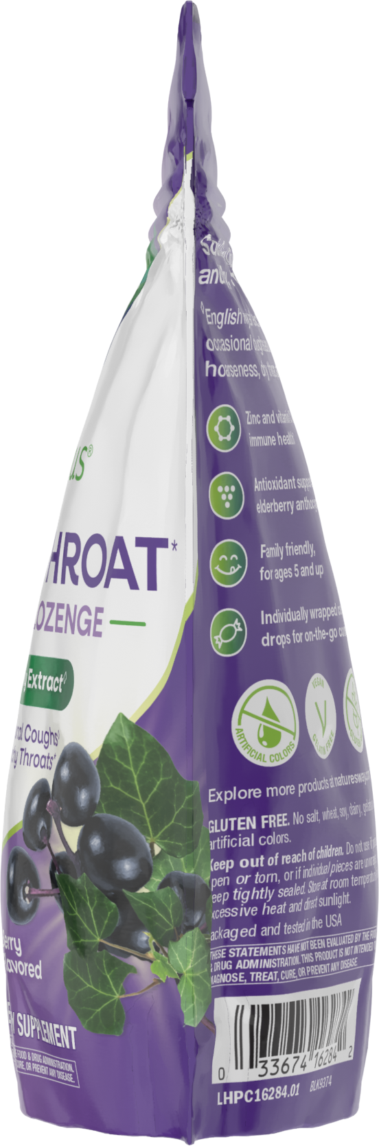 <{%360IMAGE3_16284%}>Nature's Way® | Sambucus Cough◊ + Throat* Elderberry Lozenge - left side of pack
