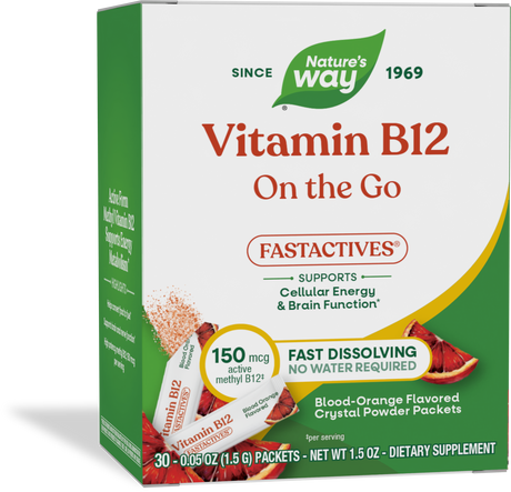 <{%PRIMARY_16223%}>Nature's Way® | Vitamin B12 On The Go FastActives, 30 packets, Blood Orange