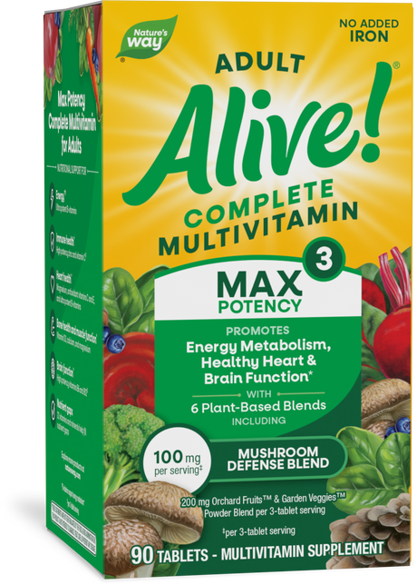 <{%PRIMARY_14931%}>Nature's Way® | Alive! Max3 Potency Adult Complete Multivitamin-No Added Iron, 90 tablets