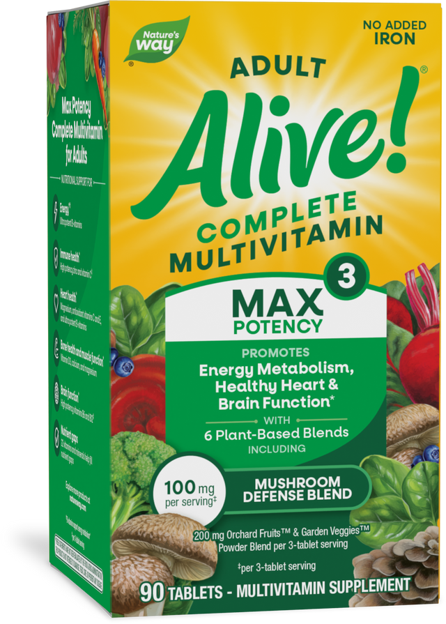 <{%PRIMARY_14931%}>Nature's Way® | Alive! Max3 Potency Adult Complete Multivitamin-No Added Iron, 90 tablets
