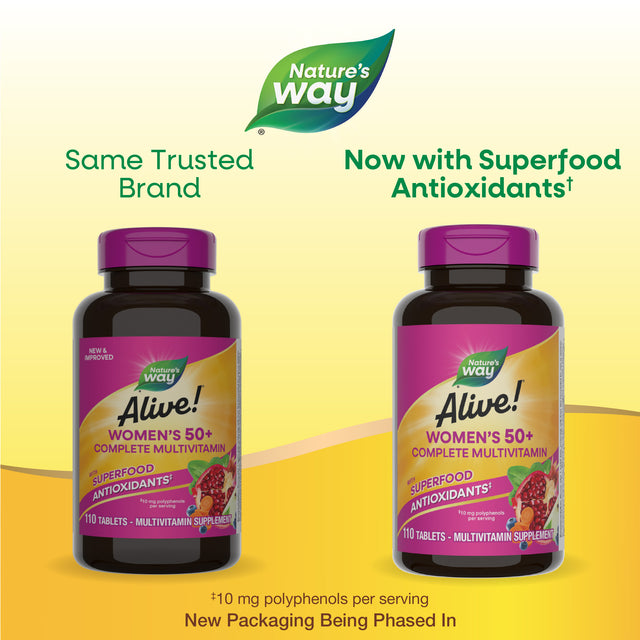 <{%MAIN1_13901%}>Nature's Way® | Alive! Women's 50+ Complete Multivitamin - package updates old to new