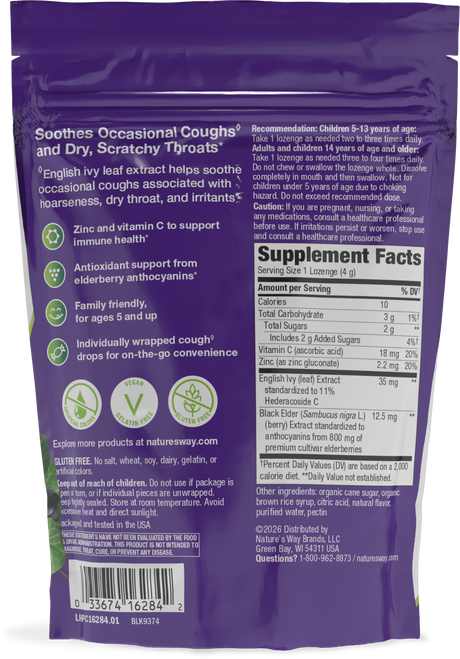 <{%360IMAGE1_16284%}>Nature's Way® | Sambucus Cough◊ + Throat* Elderberry Lozenge - back of pack
