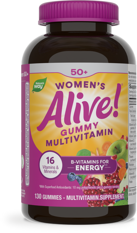 <{%PRIMARY_11537%}>Nature's Way® | Alive! Women's 50+ Gummy Multivitamin, 130 gummies, Mixed Berry