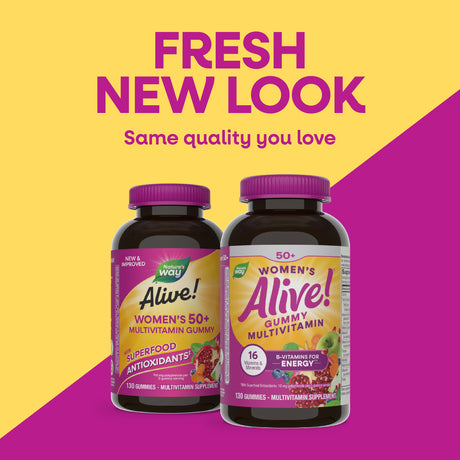 <{%MAIN7_11537%}>Nature's Way® | Alive! Women's 50+ Gummy Multivitamin - package updates old to new