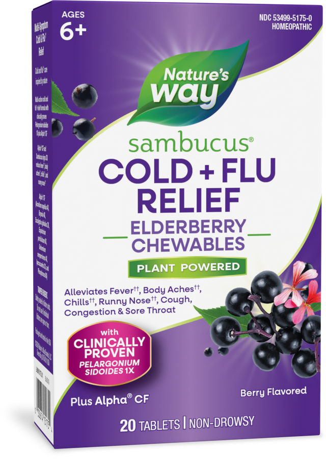 Nature's Way® | Sambucus Cold+Flu Relief Elderberry Chewables, 20 chewables, Berry
