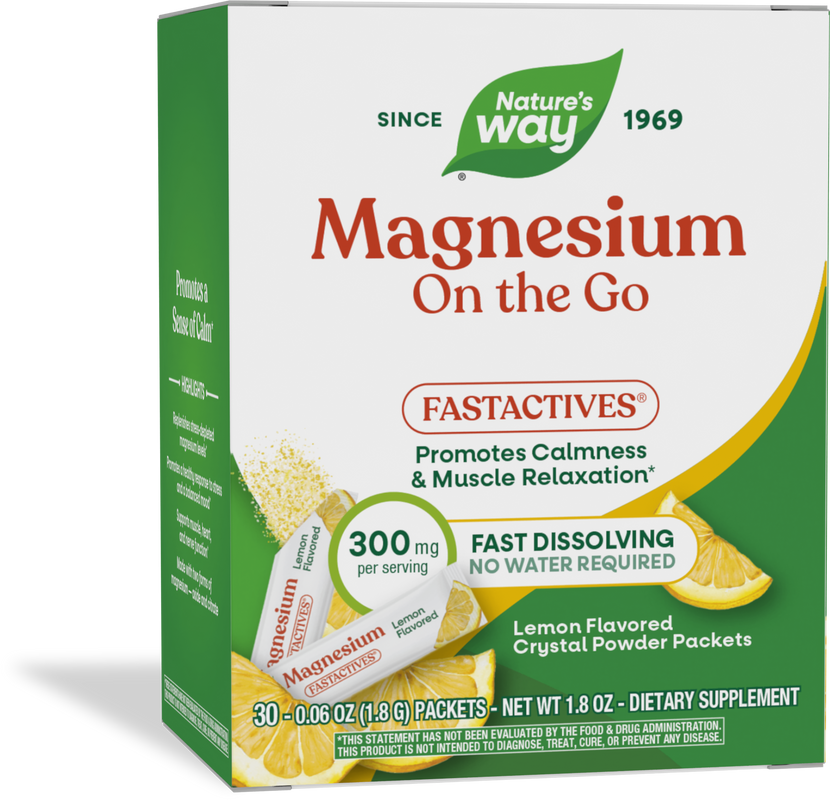 <{%PRIMARY_16020%}>Nature's Way® | Magnesium On the Go FastActives, 30 packets, Lemon