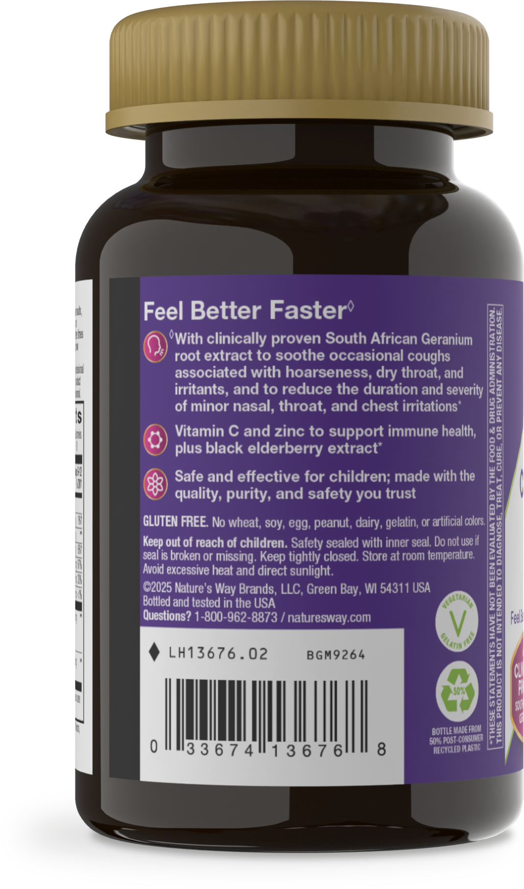 Nature's Way® | Sambucus Kids Cough Relief +♢ Immune* Elderberry Gummies - left side of pack